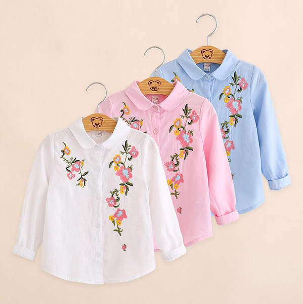 free shipping! 2018 autumn new Korean children's wear long sleeved shirt big children's cotton embroidery shirt wholesale