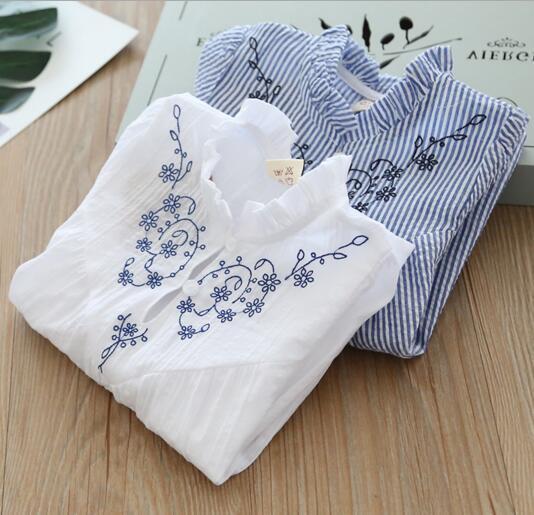 Girl kids clothing shirt Round Collar Long Sleeve Stripped Flower Design High quality 100% cotton kids shirt clothing