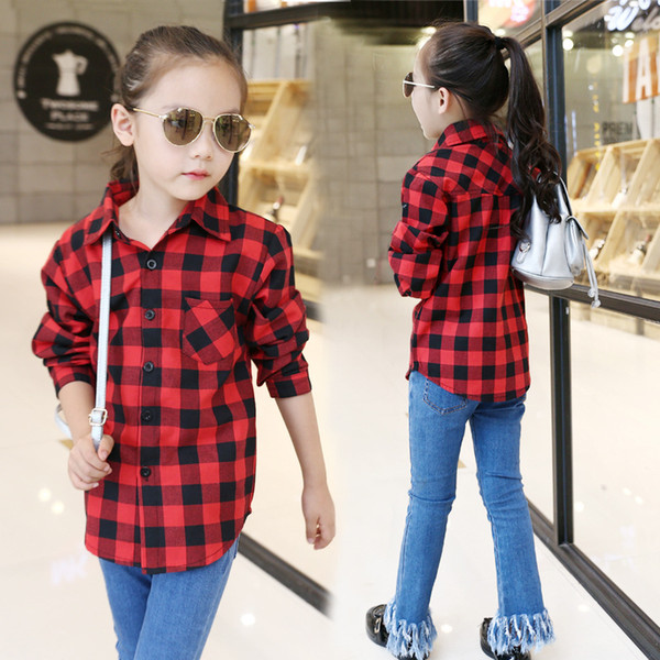 Shirts For Girls School Teenager Plaid Long Sleeve Cotton Girls Blouses Top Autumn Kids Clothes For 5 6 7 8 9 10 Years