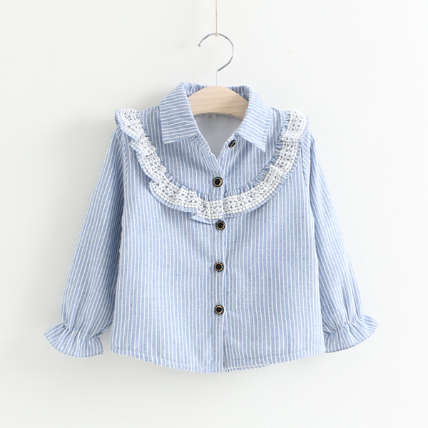 Baby Girls Lace Striped Shirts Kids Girl Princess Ruffle Blouse Girl Autumn Christmas Jumper Tops Babies Clothes D157