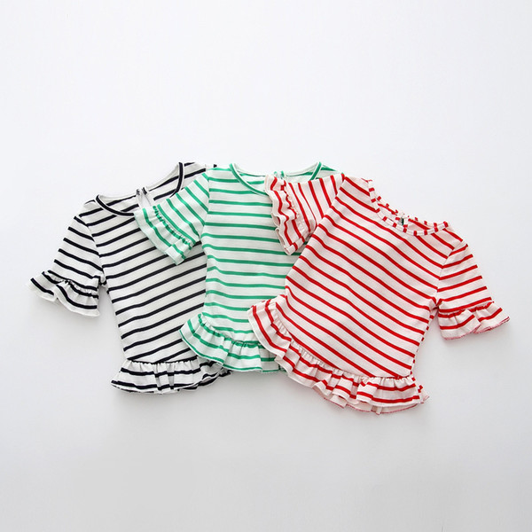 Baby Kids Clothing Tops Tees summer 2018 korean fashion girls striped ruffled sleeve shirts Blouses singlet girl infant toddler clothes #88