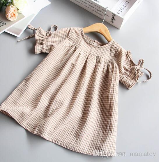 Girls Summer Doll Skirt Sleeveless Princess Cotton Dress kids Collar Stripe Lattice Tie Shirt Baby Birthday Party Clothes