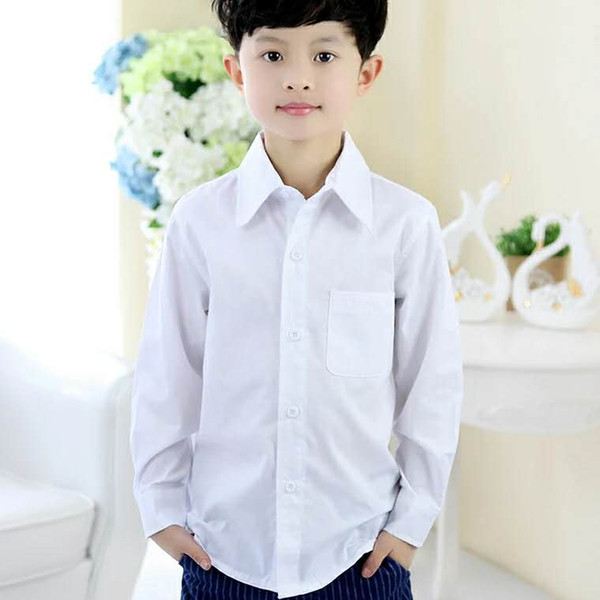 Boys' White Shirt Long Sleeve All Cotton White Shirt Boys' Children's Dress CUHK Children's School Uniform Garden Dress Class Dress