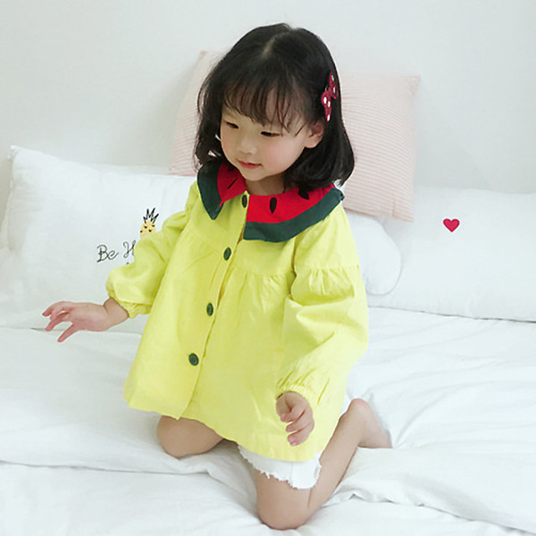 2018 autumn Blouses kids girl watermelon print crew neck novelty desgin Shirts Dress loose long sleeve blouse children 80-120cm