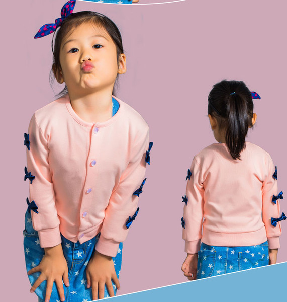 Hitz round neck cardigan sweater girls thin models bow single-breasted jacket children