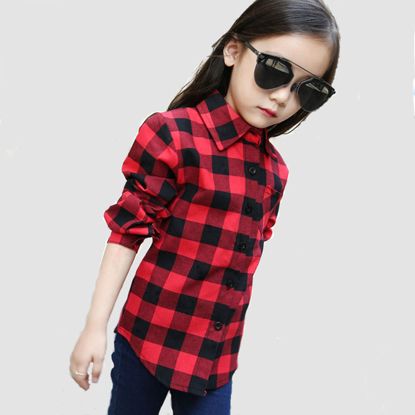 Fashion Spring Autumn Boys shirts For Girl Plaid Long Sleeve O-Neck Teenager Tops Cotton Children Clothings Kids Clothes Shirts