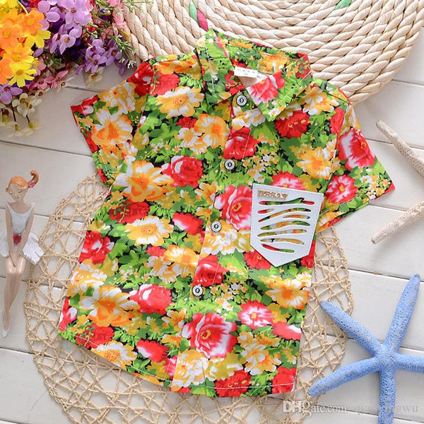 2016 Children boy Shirts fashion beach boys shirt male wind summer beach colorful flower shirt A set/4 pcs A022310