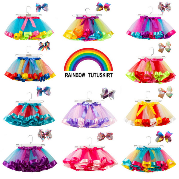 Rainbow Tutuskirt for Baby Girl Colorful Fluffy Skirt with free Hair Clip Cute Dress Baby Clothes 2-11 Years CW002