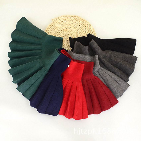 Girl Knitted Pleats Skirts Solid Color Spring Autumn High Waist Skirt Baby Clothes 2-6 Years C33