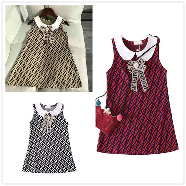 Baby Girl Summer Dresses 2019New Lapel Sleeveless Bowknot Casual Princess Prom Dress Kids Luxury Designer Clothes For Childrens DressesB6201