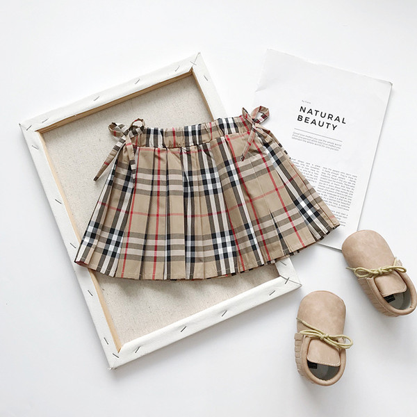 Retail kids luxury designer clothes girls bow plaid skirts Classic preppy princess dress pleated skirt Children boutique clothing 50% off