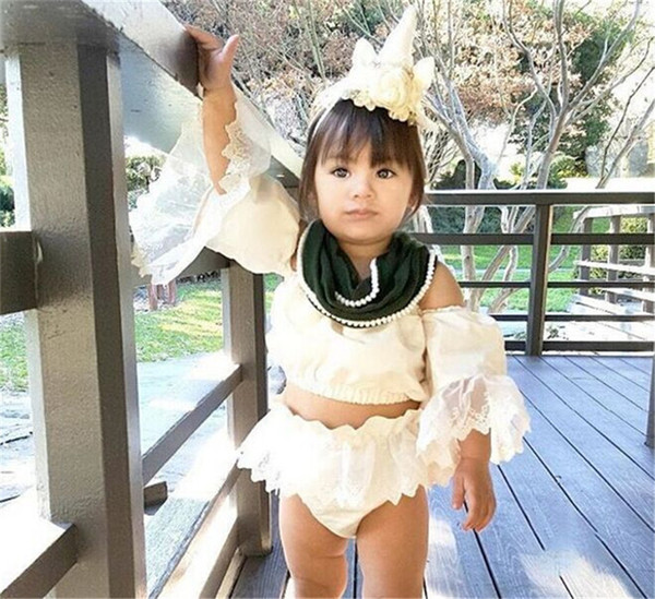 Baby Girls Clothes Summer Outfits Toddler Infant Skirt Set Lace Sleeve Crop Tops + Shorts Skirts Dress 2PCS Boutique Kids Clothing E22501