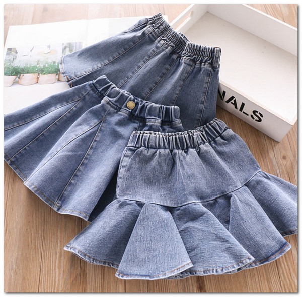 Fashion kids jean skirt girls falbala denim skirt children elastic waist casual cowboy skirt 2020 spring new children clothing J2663