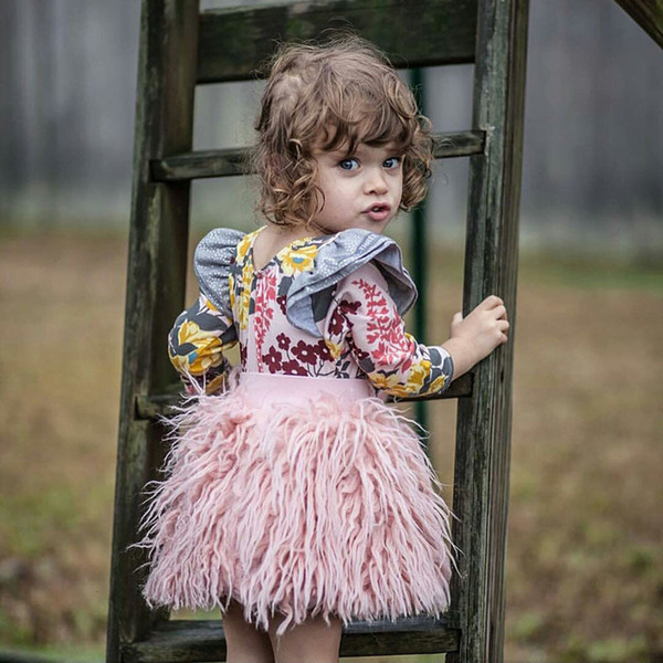 Retail kids luxury designer clothes girls tutu skirts baby INS Pink Faux Fur Ball Gown pleated princess dress skirt Children clothing