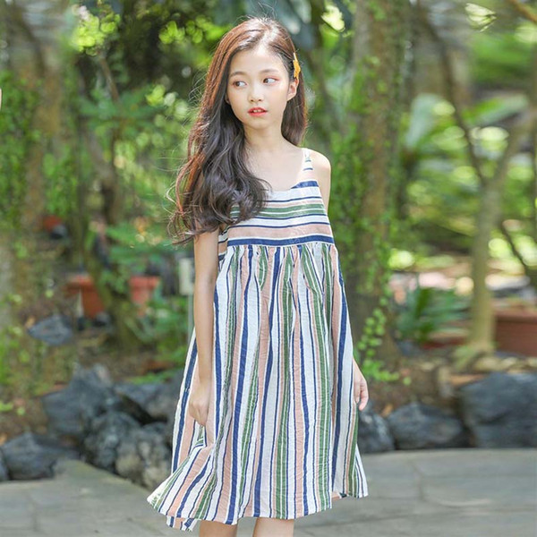 little girls clothing Girls' halter dress Korean version of children's wear pure cotton striped skirt summer children princess skirt