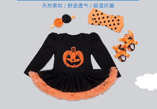 Halloween Newborn Tutu Dress Halloween Baby long sleeve clothes Pumpkin sets Dress Kids Pumpkin dresses suits Cotton Baby Clothing YK 001