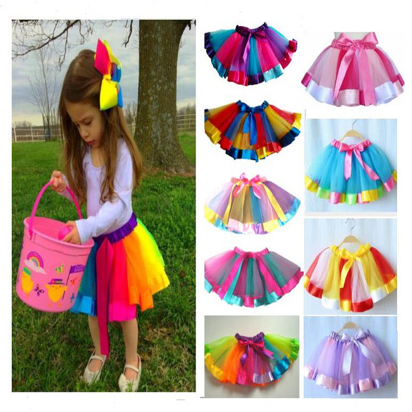 Infant Girls Summer TUTU Dress Rainbow Color with silk ribbon Bowknot Skirt Birthday Dresses princess dresses Performance Party Wear