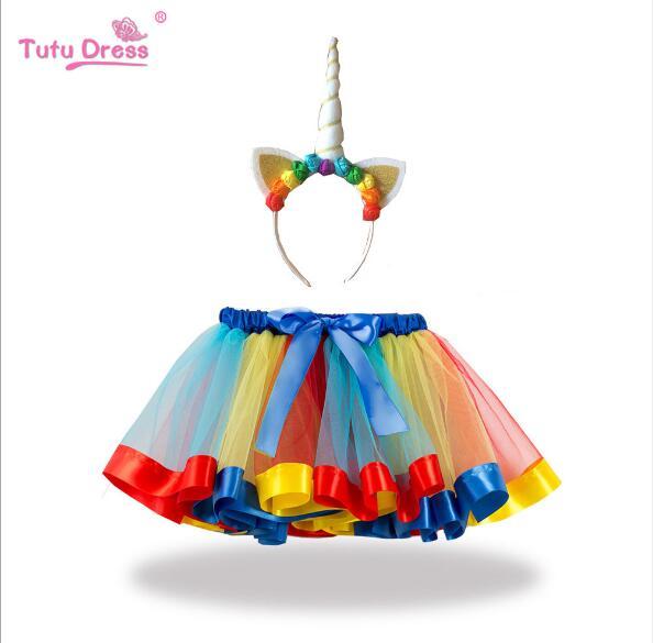 Princess dress Rainbow Ballet TUTU Skirt Unicorn Colour Half-length Skirts New Headwear Children's Half-length Skirt Mermaid Show Skirt