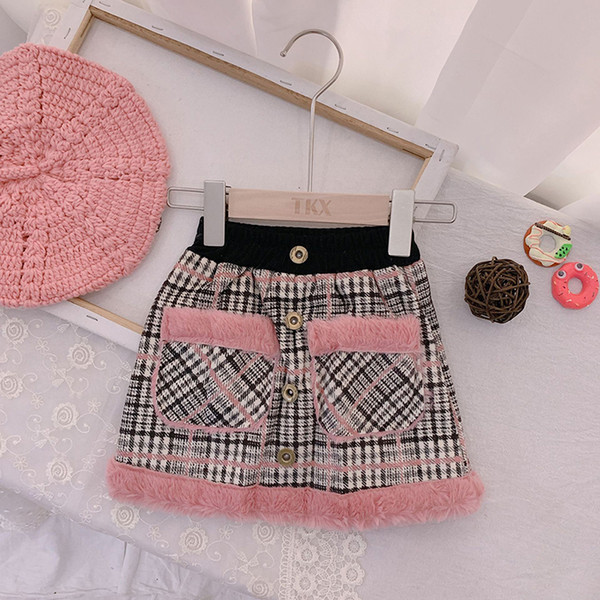 New Fall and Winter Children's Clothing Girls Fashion Casual Elastic Waist Thicken Short Casual Dress With Pocket Knit Skirt