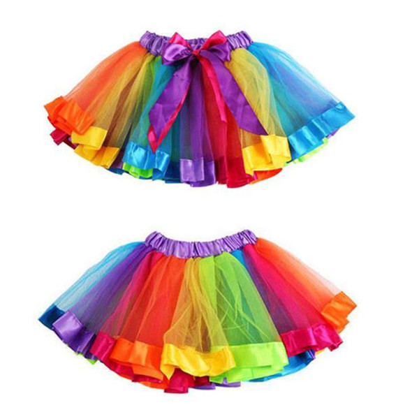 2018 Newest Baby Girl Skirt Kids Bowknot Rainbow Tutu Skirts Hot Selling Pettiskirt Tutu Custome Party Wedding Dance Skirt