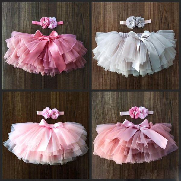 DHL baby girls tulle bloomers Infant newborn tutu diapers cover 2pcs short skirts and flower headband Baby party photograph clothes