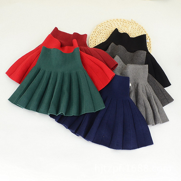 DE PEACH Winter Girls Pleated Skirt High Waist Skirts For Girls Kids Solid Knitted Mini Skirt Spring Cute Girl Clothing