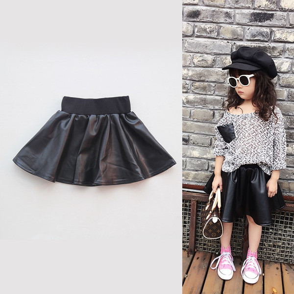 Spring Summer Baby Kids Girls PU Faux Leather Elastic Skirts Kids Black Short Skirt Tutu Skirt Children Clothing Girls Clothes