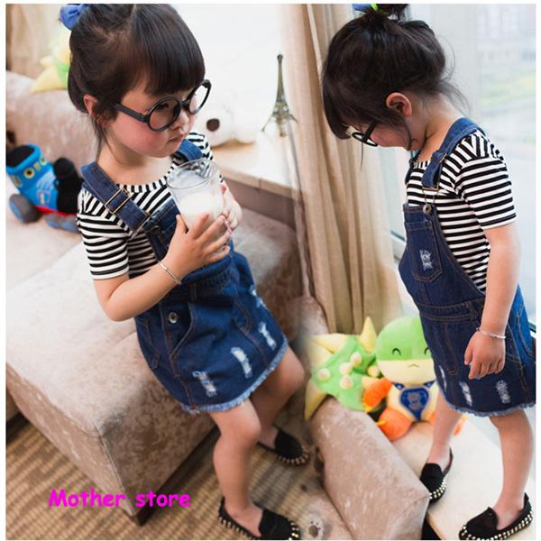 4-10Y baby girl cotton demin straight skirt blue color spring children kids Jean skirt with hole out fit