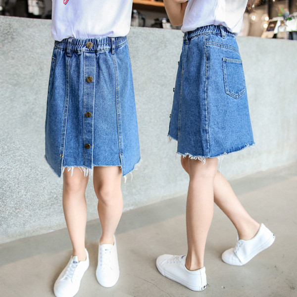 Fashion Sexy Casual Denim Skirt With Buttons Front Kids Children Blue Denim Skirt for Girl 13 Year - 4T Girls Clothes 10yrs