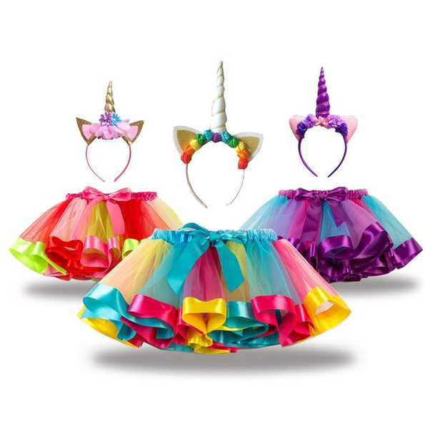 Fashion Sweet Toddler Kids Baby Girl Clothes Tutu Skirt Outfits Cute Kids Tulle Skirt + Headband Rainbow Skirt GA688