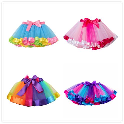 Children Tutu Skirts Girls Summer Mini Ball Gown Baby Girls Clothes Kid Rainbow Skirt Bowknot Dancing Performance Party Outfits