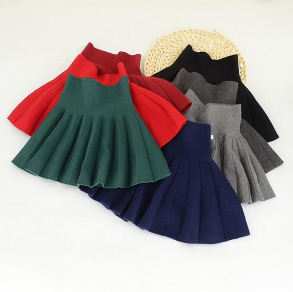 Pleated Knit Skirts for girls High-waist Solid wool Skirt Girls clothing Sweet Preppy style Cheap quality clothing 2018 Fall Winter BY0437