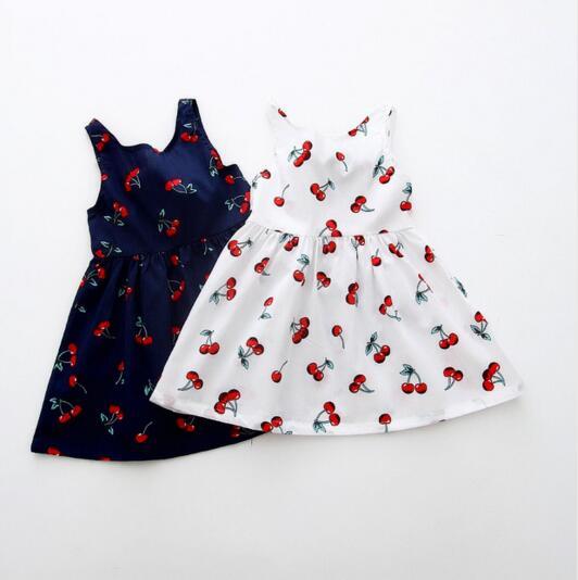 Print Cherry Vest Girl Baby Clothing Casual Kids Clothes Floral Dress for Baby Infant Outfit Vestido Bebe Menia Bohemian Dresses