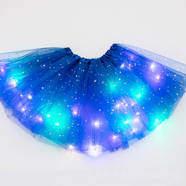 Multicolor cute kids LED dress with lights star Sequin Tutu Skirt puffy luminous girl dresses for stage performance and Party zy20107