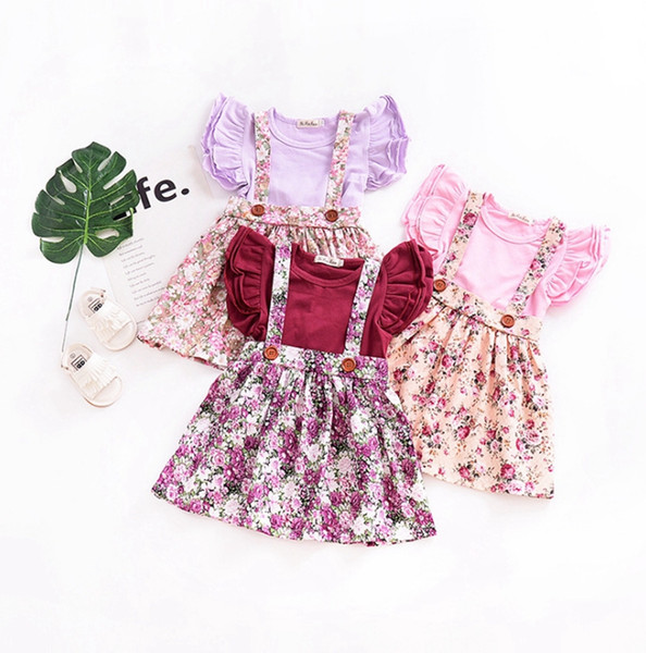 Baby Straps Skirt INS Floral Girls Skirts Princess Suspender Dresses Summer Girl Dress Boutique Kids Clothing 3 Colors 6PCS YW1931