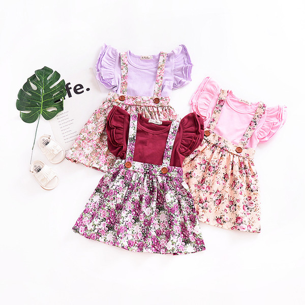 Baby Girls Floral Straps Skirts INS Floral print suspender dresses Boutique kids clothing 2019 Summer C134