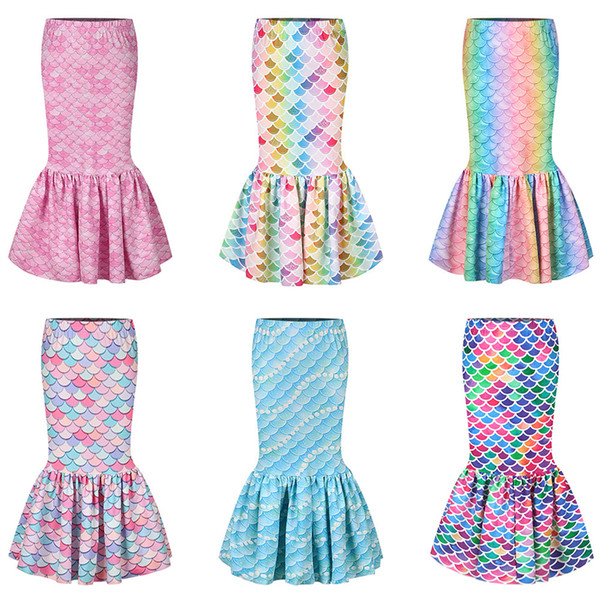 Girl Mermaid Skirt 3D Fish Scale Printed Dresses sequin Walkable Skirt Girls kids Birthday Party Cosplay Costume fishtail skirts LJJA3767-4