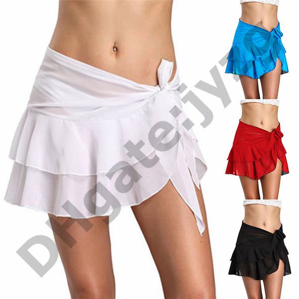 Swimming Sexy Wrap Holiday Sarong Solid Fashion Ruffle Short Cover Up Summer Women Skirt Beach Bikini