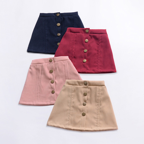 Girls Dress INS Solid Color High Waist Single-breasted Summer Fashion Short Skirts A-line New Skirt Button Miniskirt Q14