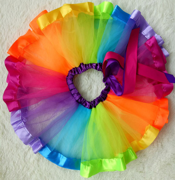 Rainbow Dress Baby Girls Childrens Kids Dancing Tulle Tutu Skirts Pettiskirt Dancewear Ballet Dress Fancy Skirts Costume Free Shipping A-526