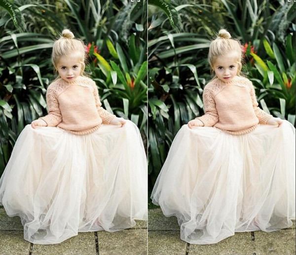 2016 Lovely Baby Girls Tulle Skirts White Princess Tutu Ball Gown Flower Girl Party Dresses For Wedding Cheap Children's Long Skirts