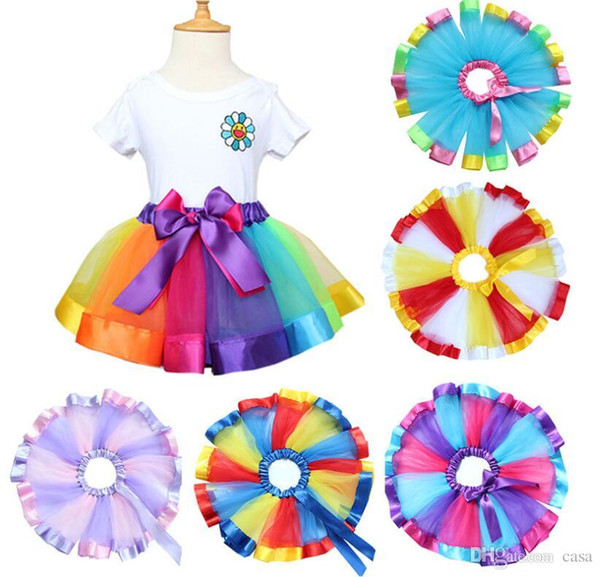 50Pcs Children Rainbow Tutu skirt New Kids Newborn Lace Princess dresses Pettiskirt Ruffle Ballet Dancewear Skirt Holloween Clothing