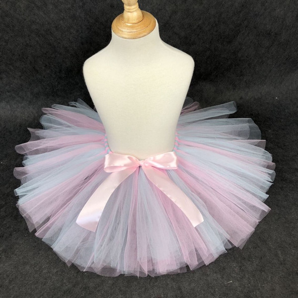 Colorful Girls Skirts Kids Ballet Tulle Tutus Pettiskirts Dance Underskirts with Pink Ribbon Bow Children Party Costume Skirts