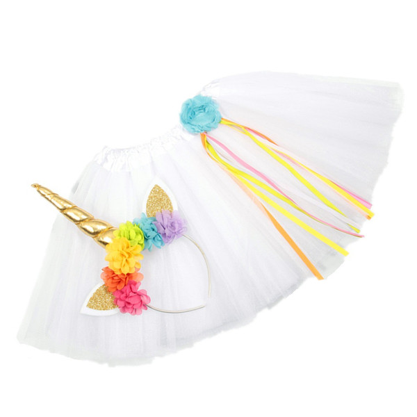 5pcs/lot NOVELTY GIFTS Baby Girls Rainbow Unicorn Headband colorful Tutu Skirt For Cosplay Birthday Party Set 1st