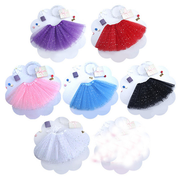 Girls 2Pieces Tutu Dress +Hair Accessories Baby Girl BlingBling Skirt For Toddlers Ballet Skirt 3layers Children 6 Colour Pettiskirt 2017