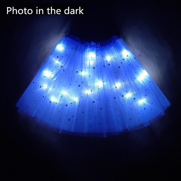 2020 new Light LED Girl Kids Clothes Star Tutu Skirt Princess Party Tutus Tulle Pettiskirt Child Ballet Dance Halloween blue