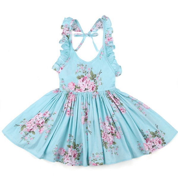 Baby Girls Dress Brand Summer Beach Style Floral Print Party Backless Dresses For Girls Vintage Toddler Girl Clothing 1-12Yrs