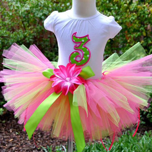 Colorful Baby Girls Flower Tutu Skirts Infant Fluffy Tulle Party Tutus Pettiskirts with Ribbon Bow and Headband Set Kids Skirts