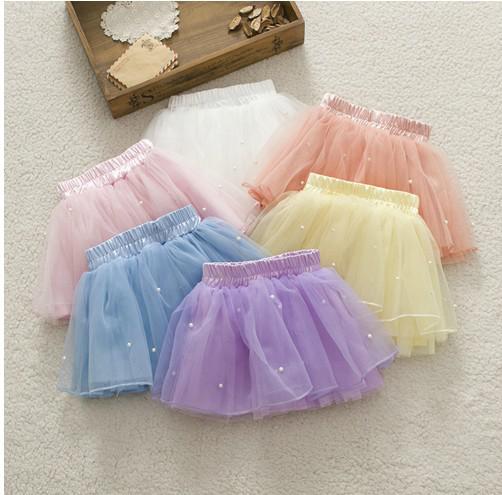 Spring Fall Baby Ball Gown Skirt Cute Sweet Candy Colour Toddler Girl Tutu Skirt Kids Short Skirts Net Yarn Pearl Child Underwear GX560