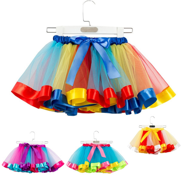 Children Rainbow color Tutu Dresses New Kids Newborn Lace Princess Skirt Pettiskirt Ruffle Ballet Dancewear Skirt Holloween Clothing